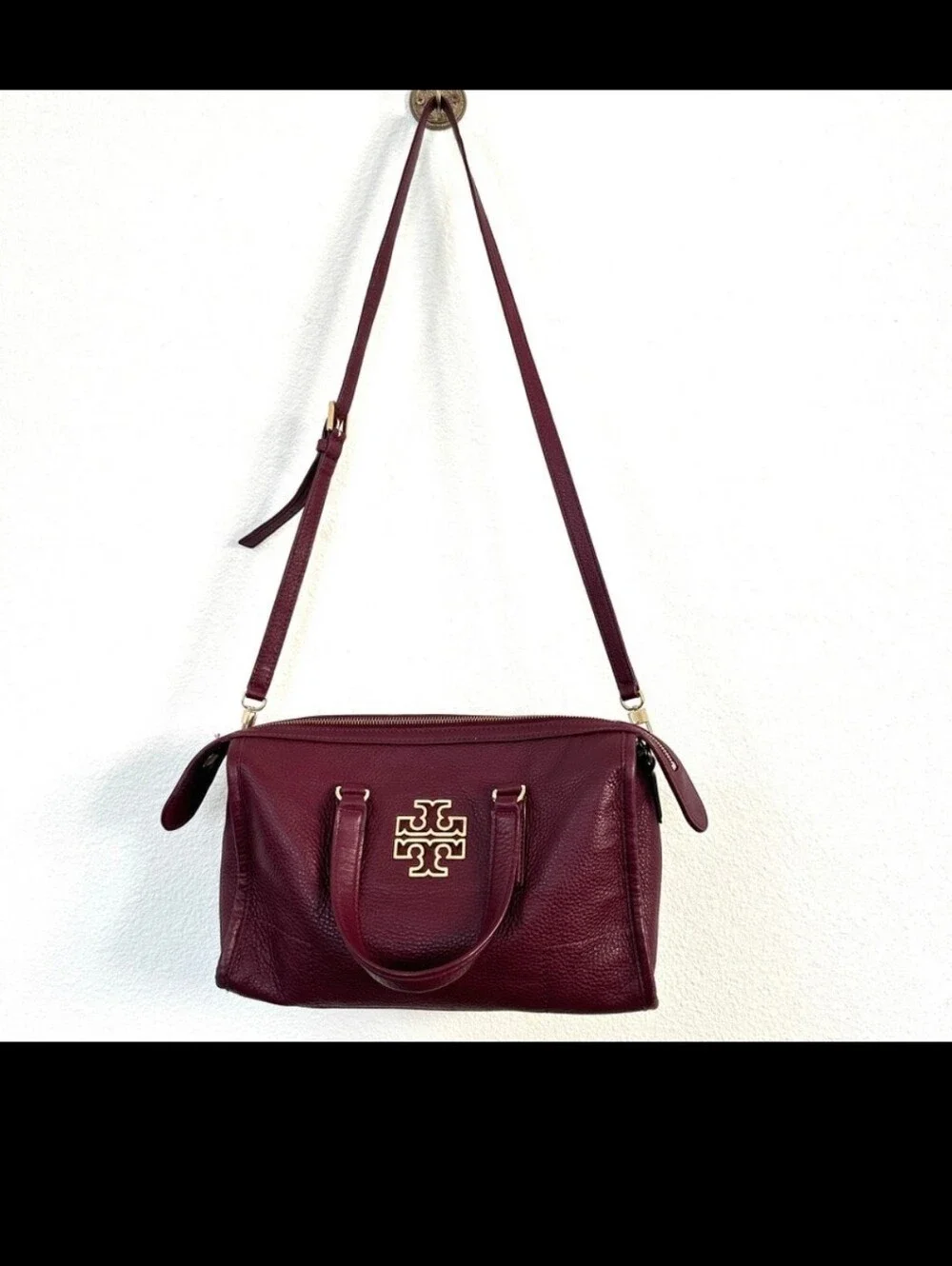 Tory Burch Britten Double Zip Doctor's Bag Burgundy Leather